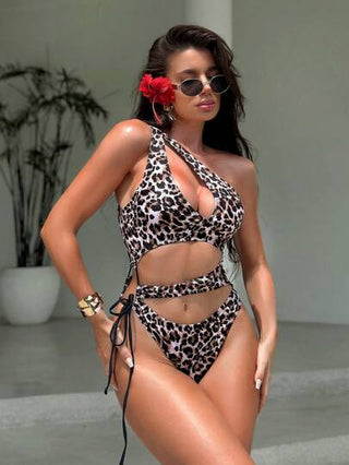 مايوه حريمي قطعة واحدة Swim SXY بدلة سباحة نسائية صيفية جديدة ذات طبعة نمر عشوائية مُخرمة، إطلالة أنيقة وجذابة،مناسبة للعطلات واحتفالات عيد الحب