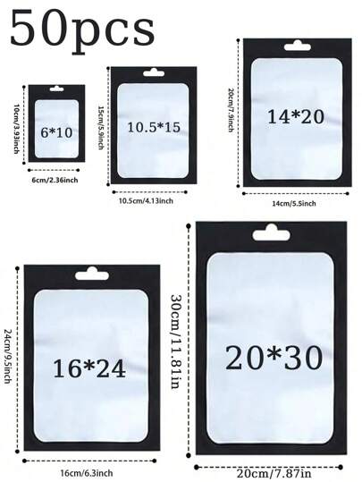 50 قطعة أكياس ألمنيوم إعادة الغلق ، أكياس تغليف محكمة الإغلاق ذاتية، مانعة للماء ومانعة للرائحة من النايلون الألمنيوم ، لتخزين الأطعمة، الحلويات، المكسرات، أحمر الشفاه، الخرزات، تعبئة وعرض المجوهرات والأشغال اليدوية ولوازم صناعة الأظافر والرموش الصناعية ،