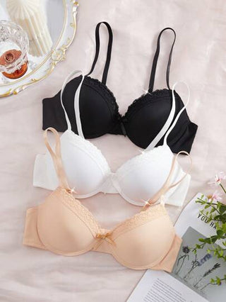 Shein Underwear&Sleepwear Basics مجموعة 3 قطع من حمالات الصدر البسيطة والكاجوال للنساء، حمالة صدر بسلك داعم