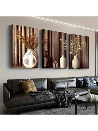 3 لوحات فنية بطراز خشبي حديث بسيط من أعمال الديكور المنزلي، لوحات جدارية، زينة الغرف، طباعة عالية الجودة، هدايا للأعياد، للغرفة المعيشة وغرفة النوم والمطبخ ومكتب العمل بدون إطار بمقاس 50x70 سم
