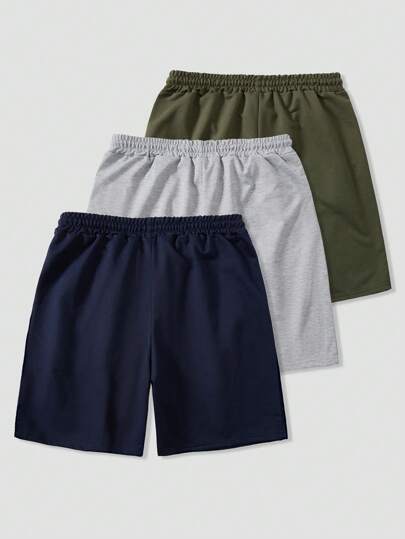 Manfinity Homme 3 قطع من شورتات الرجال ذات الخصر السحاب ، بجيوب وتصميم كاجوال فضفاض