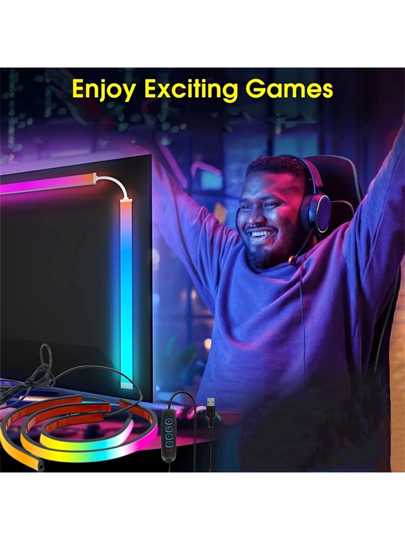 قطعة واحدة إضاءة خلفية شريط ضوئي LED لشاشة الكمبيوتر 24 بوصة، شريط إضاءة RGB ، مشغل بالطاقة من USB، مناسب للديكور المنزلي وغرف الألعاب ومجالات الرياضات الإلكترونية (نمط الزر عشوائي)