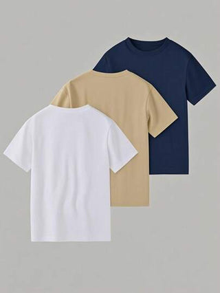 3 قطعة/مجموعة قمصان قصيرة الأكمام بطباعة بارزة للأولاد والمراهقين والطلاب، رياضية وعادية، لفصل الصيف