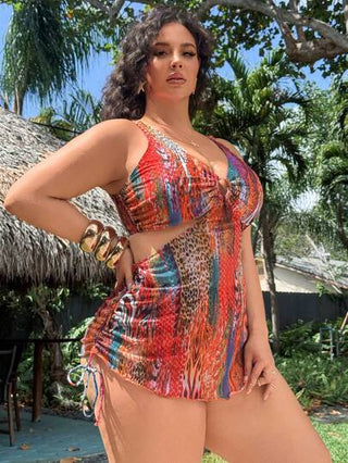 Swim Lushoire مجموعة من قطعتين بطراز متنوع لبكيني مزود بحلقات معدنية ولوحة شبكة مع حبل شد الخصر عالي الخصر, مناسب للسيدات من المقاسات الكبيرة, أنيق للاستخدام في عطلة الشاطئ