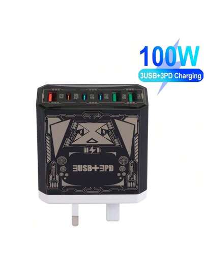 قطعة واحدة شاحن متوافق مع آيفون 16 و15 و14 و13 ب- 3 منافذ USB + 3 منفذ شحن متطور، شاحن iPad سريع الشحن، شاحن حائط سريع الشحن