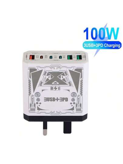 قطعة واحدة شاحن متوافق مع آيفون 16 و15 و14 و13 ب- 3 منافذ USB + 3 منفذ شحن متطور، شاحن iPad سريع الشحن، شاحن حائط سريع الشحن