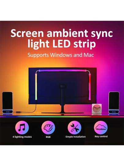 قطعة واحدة إضاءة خلفية شريط ضوئي LED لشاشة الكمبيوتر 24 بوصة، شريط إضاءة RGB ، مشغل بالطاقة من USB، مناسب للديكور المنزلي وغرف الألعاب ومجالات الرياضات الإلكترونية (نمط الزر عشوائي)