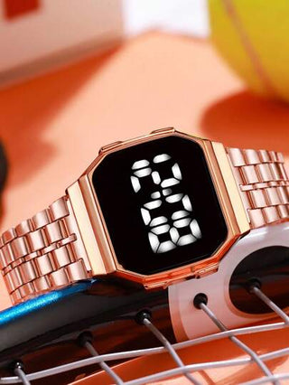 ساعة إلكترونية رقمية بشاشة LED وحزام من الصلب، مناسبة كهدايا عيد الميلاد والتخرج للمراهقين، قطعة واحدة