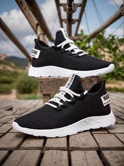 حذاء رياضي للرجال، قطعة واحدة، أحذية كاجوال مريحة وتنفس، أحذية تنافسية عصرية، أحذية جري للرجال (النقش على أعلى الحذاء / الكعب / الحزام الجانبي عشوائي / غير متماثل)