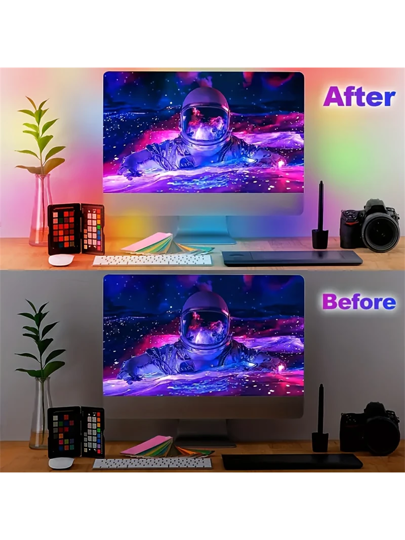قطعة واحدة إضاءة خلفية شريط ضوئي LED لشاشة الكمبيوتر 24 بوصة، شريط إضاءة RGB ، مشغل بالطاقة من USB، مناسب للديكور المنزلي وغرف الألعاب ومجالات الرياضات الإلكترونية (نمط الزر عشوائي)