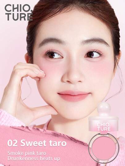 CHIOTURE مسحوق أحمر الخدود الطيني بلون البنفسجي المطفي، طبيعي، طويل الأمد، يأتي مع منفضة وحامل مرآة