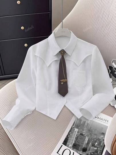 قميص كاجوال صوليد ربطة عنق للسيدات الطالبات