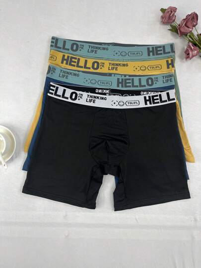 4 قطع من السروالات الداخلية الرجالية المريحة لا تحتوي على علامات مُبطنة بنسيج فاخر، سراويل داخلية رجالية مريحة