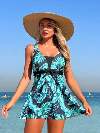 طقم تانكيني حريمي Swim Lushoire ملابس علوية بلا أكمام فضفاضة للسيدات ، طقم بكيني بطبعات زهور اس---ت---وائ----ي--ة للشاطئ والعطلة الصيفية