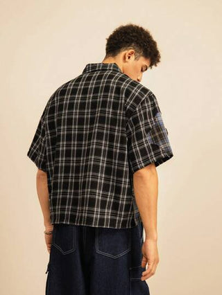 SWAVVY قميص رجالي كاجوال مفكك بنقشة المربعات، فضفاض بياقة منسدلة، للمدرسة والموسيقى الإيموشنال