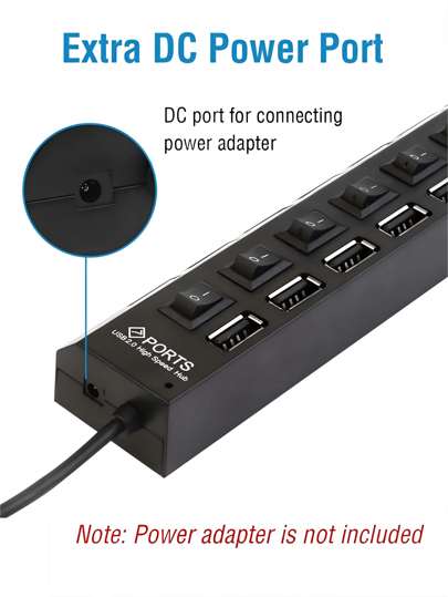 1 قطعة موزع USB 2.0 ب- 7 منافذ / 4 منافذ، شاحن USB مع ضوء LED، مفتاح تشغيل/إيقاف مستقل، محطة شحن USB 5 فولت 1 أمبير للكمبيوتر والأجهزة اللوحية والكمبيوتر المحمول