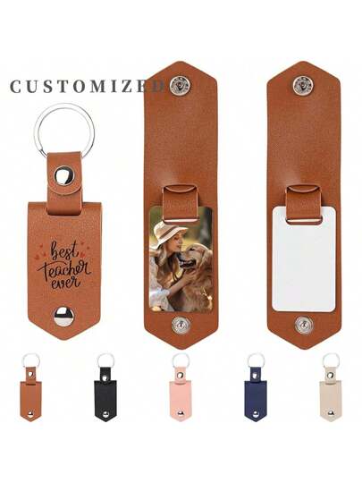 سلسلة مفاتيح مخصصة من جلد البو مطبوع انتقالي حراري مستطيلة الشكل، مادة مناسبة للأعياد مثل عيد الفصح وعيد الأب وعيد الهالوين والكريسماس