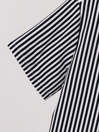 قميص كاجوال قصير الأكمام ذو طبعة شريطية منقطة للأصغر من المراهقين، مناسب للصيف الكاجوال، الرياضة، الخروجات، الحفلات، الملائم للعديد من المناسبات