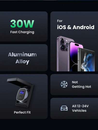 UGREEN شاحن سيارة 30 واط من UGREEN طراز USB-C متوافق مع iPad Pro وأجهزة 16 و15 و14 و13 Pro Max وSamsung S23 و S22 ،شاحن سريع للهواتف الخلوية