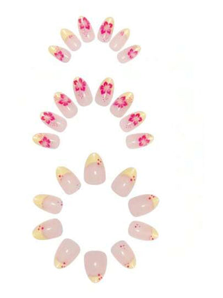 24 قطعة أظافر زائفة قصيرة تصميم بطرف فرنسي على شكل زهرة حمراء بيضاوية، أنيقة وجميلة، لطيفة وحلوة ، مثالية للنساء، تزيين الأظافر في فصل الربيع والصيف