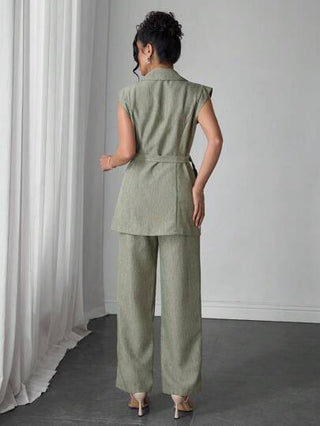 Modelyn العيد طقم أنيق حديث للنساء من قطعتين، تصميم خصر مشدود من الجانب، محبوك من القطن الحريري، مناسب لفصلي الربيع والصيف