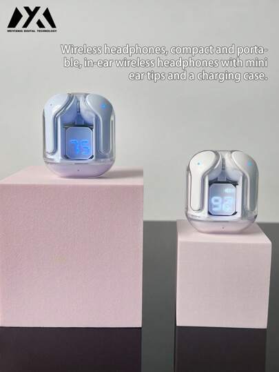 MEIYIXING سماعات بلوتوث لاسلكية شفافة تعمل باللمس من ميويكسينج، عمر بطارية فائق الطويل 200 مللي أمبير، منخفضة في التأخير، مناسبة للرياضة والمكتب والألعاب. مزودة بواجهة شحن USB-C، هذه السماعات اللاسلكية لها عمر بطارية 5.3 ساعات وهي محمولة للغاية.