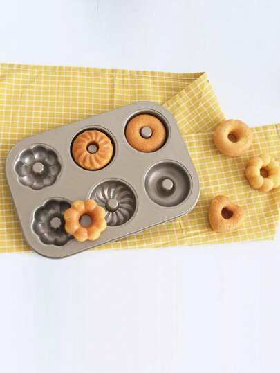 قالب خبز المادلين ذو 6 تجاويف بشكل دونات، صينية خبز ذهبية مانعة للالتصاق بنمط زهرة طواحين الريح 3قطعة