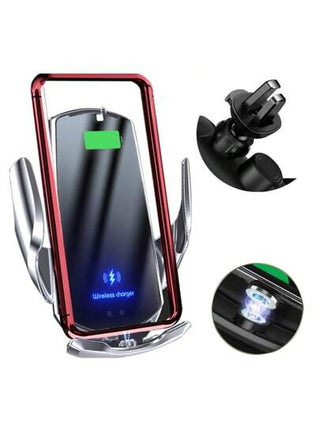 AmSengo شاحن سيارة لاسلكي ذكي تلقائي الإغلاق قياس 15 واط، قابض للهاتف بتقنية Qi، حامل دوار 360 درجة للهواتف مثل 16/15/14/13/12/11 من الاكسسوارات السيارات