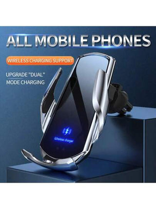 AmSengo شاحن سيارة لاسلكي ذكي تلقائي الإغلاق قياس 15 واط، قابض للهاتف بتقنية Qi، حامل دوار 360 درجة للهواتف مثل 16/15/14/13/12/11 من الاكسسوارات السيارات