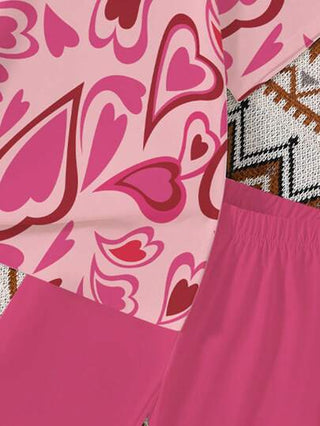 girls-sets مجموعة ملابس علوية بأكمام قصيرة وشورت دراجة بطبعة قلب للمراهقات