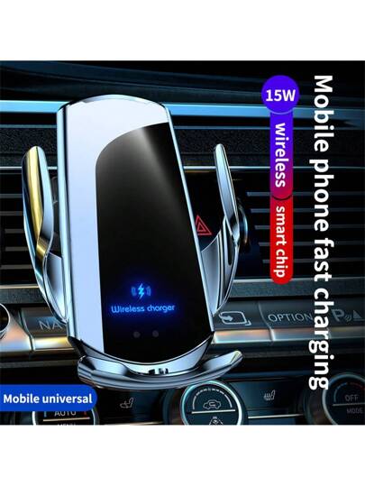 AmSengo شاحن سيارة لاسلكي ذكي تلقائي الضبط 15 واط، قابض حامل هاتف بتقنية Qi متوافق مع أجهزة 16/15/14/13/12/11، دوران 360 درجة، أكسسوارات سيارة