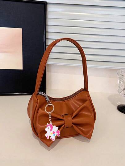 1 قطعة حقيبة يد/كتف خفيفة من القماش المخملي بفيونكة رقيقة، ذات لون أحادي بسيط لتلبية الاحتياجات الأساسية للتخزين، متوفرة بألوان مختلفة، مناسبة للاستخدام اليومي والتسوق والتصوير خلال جميع المواسم، هدية للمراهقات (مع مرفق قلادة راقية)