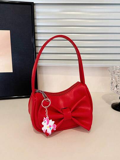 1 قطعة حقيبة يد/كتف خفيفة من القماش المخملي بفيونكة رقيقة، ذات لون أحادي بسيط لتلبية الاحتياجات الأساسية للتخزين، متوفرة بألوان مختلفة، مناسبة للاستخدام اليومي والتسوق والتصوير خلال جميع المواسم، هدية للمراهقات (مع مرفق قلادة راقية)