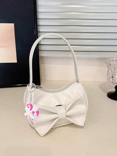 1 قطعة حقيبة يد/كتف خفيفة من القماش المخملي بفيونكة رقيقة، ذات لون أحادي بسيط لتلبية الاحتياجات الأساسية للتخزين، متوفرة بألوان مختلفة، مناسبة للاستخدام اليومي والتسوق والتصوير خلال جميع المواسم، هدية للمراهقات (مع مرفق قلادة راقية)