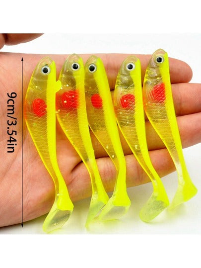 مجموعة من 5 قطع من طعم السمك الناعم بشكل قطة ذيل T الكلاسيكي، أدوات صيد السمك، لوازم الصيد