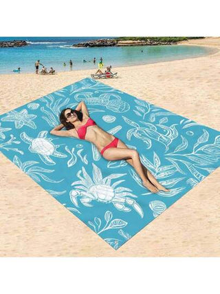 1 قطعة بطانية شاطئ كبيرة مقاومة للماء ومقاومة للرمال مطبوعة بتصميم السلسلة البحرية، خفيفة الوزن وقوية للكبار، مناسبة للسفر والتخييم والنزهات، أساسيات الشاطئ والحمام الصيفية