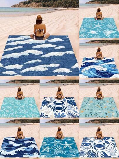 1 قطعة بطانية شاطئ كبيرة مقاومة للماء ومقاومة للرمال مطبوعة بتصميم السلسلة البحرية، خفيفة الوزن وقوية للكبار، مناسبة للسفر والتخييم والنزهات، أساسيات الشاطئ والحمام الصيفية