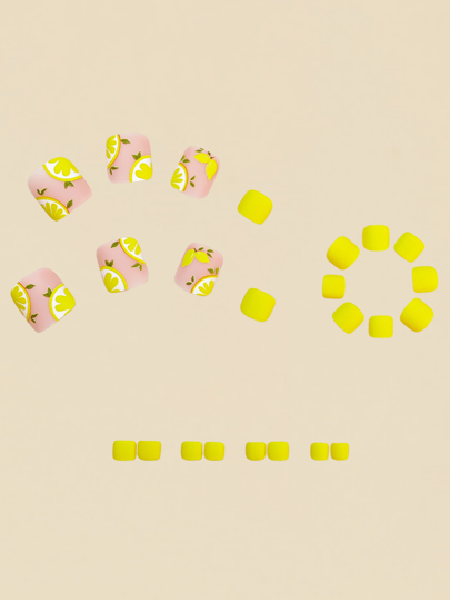 لاصقات مانعة للمع للأظافر بشكل مربع، ألوان مدهشة بنقشة الليمون الأصفر لربيع/صيف، شرائط أظافر لامعة