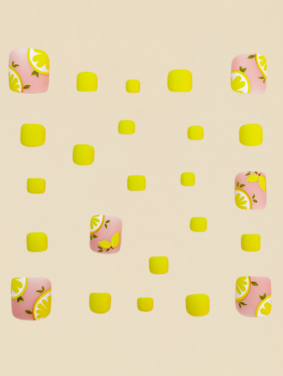 لاصقات مانعة للمع للأظافر بشكل مربع، ألوان مدهشة بنقشة الليمون الأصفر لربيع/صيف، شرائط أظافر لامعة