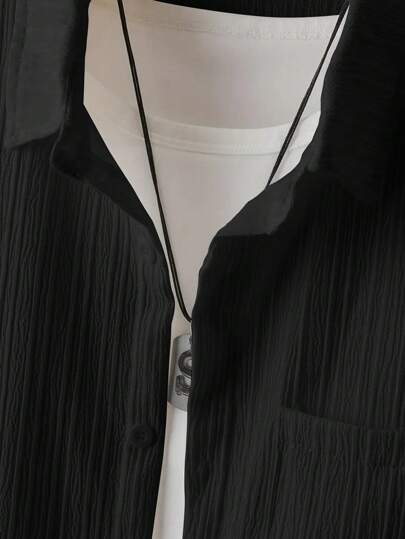 مجموعة سروال وقميص مخطط نسيج جاكار كاجوال فضفاض للفتى المراهق 2 قطعة