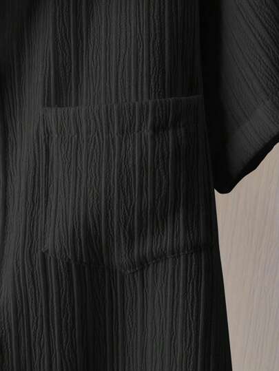 مجموعة سروال وقميص مخطط نسيج جاكار كاجوال فضفاض للفتى المراهق 2 قطعة