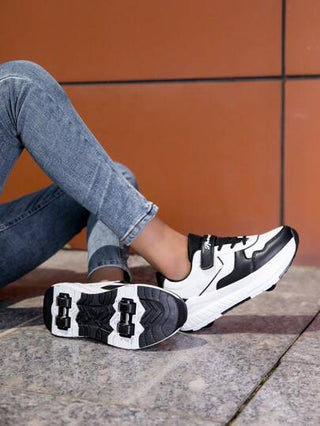 أحذية تزلج صدفية ب- 4 عجلات قابلة للفصل للأولاد والبنات والمراهقين، تصميم بلسان ولسان