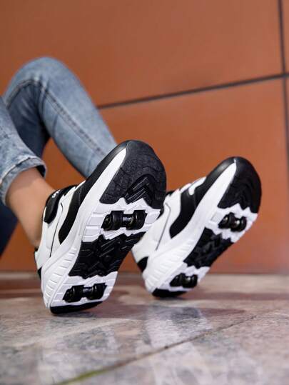 أحذية تزلج صدفية ب- 4 عجلات قابلة للفصل للأولاد والبنات والمراهقين، تصميم بلسان ولسان