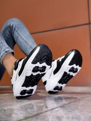 أحذية تزلج صدفية ب- 4 عجلات قابلة للفصل للأولاد والبنات والمراهقين، تصميم بلسان ولسان