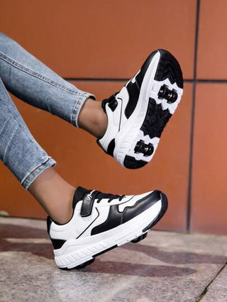 أحذية تزلج صدفية ب- 4 عجلات قابلة للفصل للأولاد والبنات والمراهقين، تصميم بلسان ولسان