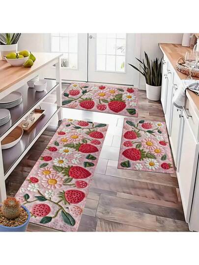 قطعة واحدة ، ديكور المنزل ، سجادة مطبوعة بنمط الفراولة النابض بالحياة ، سجادة مطبوعة ثلاثية الأبعاد مربعة مناسبة للغرف المعيشية والنوم والمداخل والحمامات وغرفة الغسيل - سجاد بوليستر للاستخدام الداخلي / الخارجي