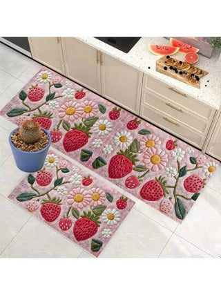 قطعة واحدة ، ديكور المنزل ، سجادة مطبوعة بنمط الفراولة النابض بالحياة ، سجادة مطبوعة ثلاثية الأبعاد مربعة مناسبة للغرف المعيشية والنوم والمداخل والحمامات وغرفة الغسيل - سجاد بوليستر للاستخدام الداخلي / الخارجي