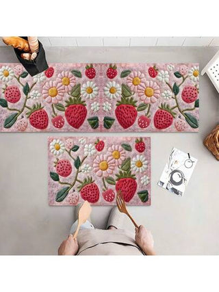 قطعة واحدة ، ديكور المنزل ، سجادة مطبوعة بنمط الفراولة النابض بالحياة ، سجادة مطبوعة ثلاثية الأبعاد مربعة مناسبة للغرف المعيشية والنوم والمداخل والحمامات وغرفة الغسيل - سجاد بوليستر للاستخدام الداخلي / الخارجي