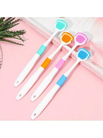 1 قطعة كشرط لسان عشوائي الألوان للاعتناء بالفم، يقلل من رائحة الفم الكريهة، أداة تنظيف اللسان للحمام، أداة تنظيف اللسان للبالغين