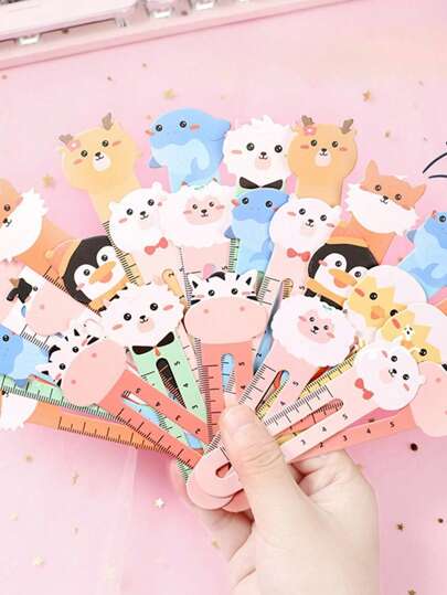 أدوات مكتبية ومدرسية 10 قطع / 20 قطعة / 50 قطعة إشارات للكتب ورقية بنمط حيوانات كرتونية جميلة، تحتوي على مسطرة صغيرة، 10 أنماط حيوانية، مناسبة لحفلة عيد الميلاد، الهدايا، المكافآت، عيد الأم، التخرج، بأنماط وألوان عشوائية